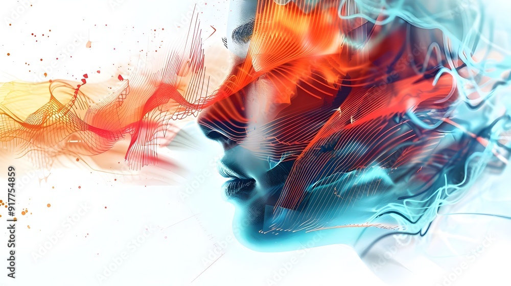 Poster abstract portrait with colorful lines and shapes.