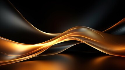 Abstract golden waves on black background.