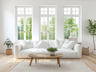 A bright living room with refurbished large windows and minimalist decor