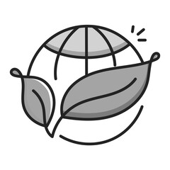 Globe with Leaf Symbol: Earth Protection, Global Sustainability, Eco-Consciousness, Renewable Resources, Environmental Awareness. Vector Editable Stroke and Colors.