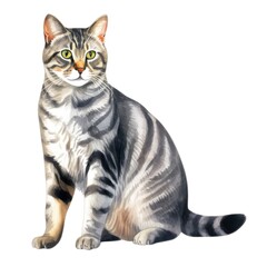 Fototapeta premium Beautiful Watercolor Illustration of a Grey Striped Tabby Cat - Perfect for Pet Lovers and Animal Art Collections