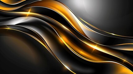 Abstract black and gold wavy design with a glossy finish.