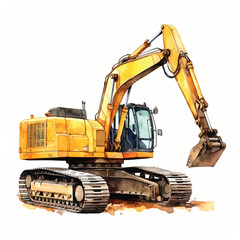 watercolor painting of excavator isolated