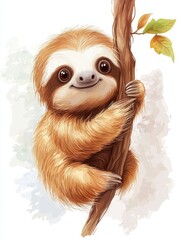 Obraz premium Cute Sloth Hanging on a Branch
