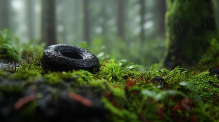 surrounded by lush green plants and trees on a foggy day