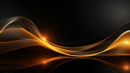 Abstract golden waves on black background.