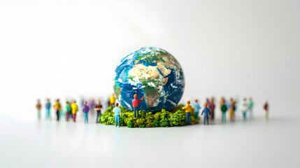 3D Flat Icon: People Presenting Eco Friendly Project Proposals with Earth Model   Creative, Innovative Concept for Environmental Planning 107 digits