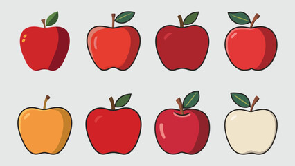 Set of vector apple with leaves, different colors, isolated on white background