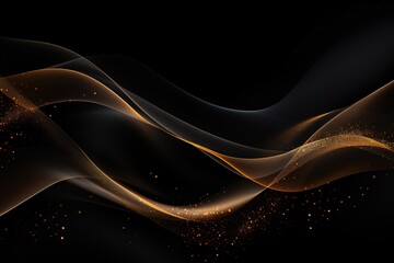 Abstract golden waves on black background.