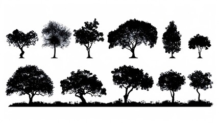 Fototapeta premium A compilation of tree outlines in illustrations.