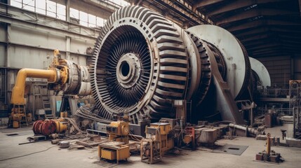 Used turbine impeller vanes on repair service factory. Neural network ai generated art