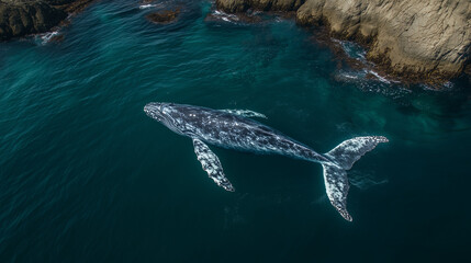 Fototapeta premium Gray Whale Migrating Along the Coastline