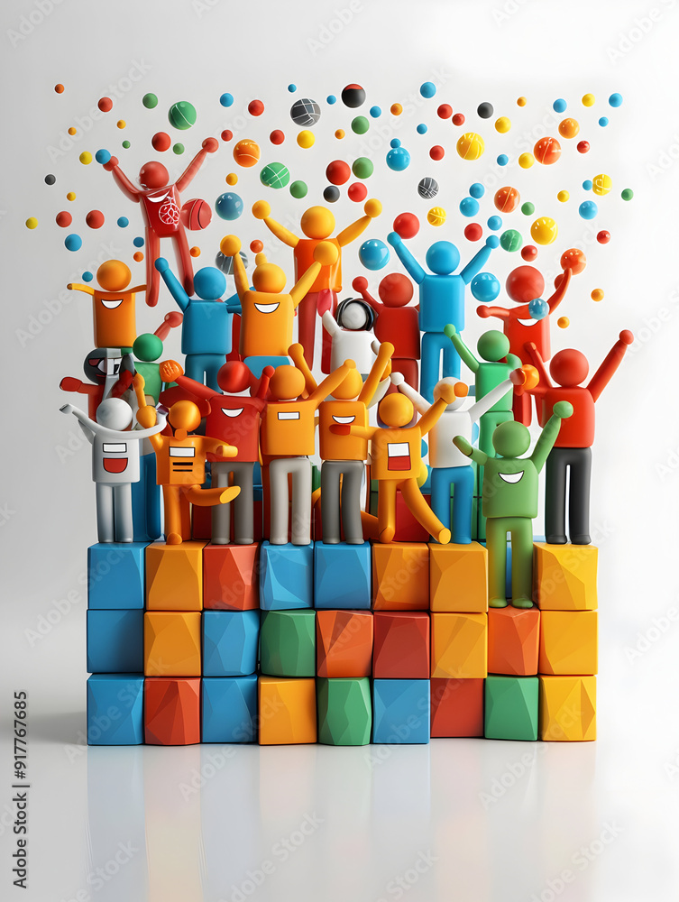 Aufkleber a group of people using sparkling inventory management systems with happy smiles in 3d flat icon con