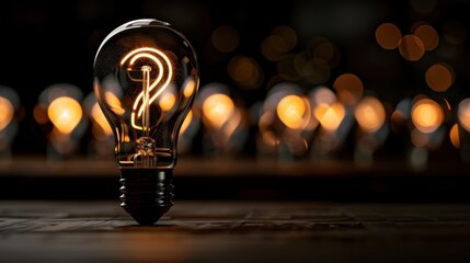The Question Mark Bulb: A single light bulb glows brightly, its filament shaped like a question mark. It stands out against a backdrop of other bulbs, hinting at the pursuit of knowledge