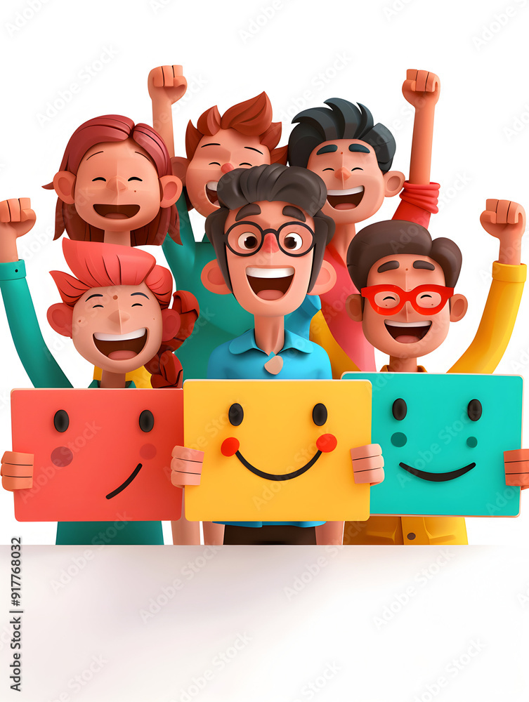 Aufkleber a group of people using 3d flat icons with sparkling presentation boards and joyful expressions on a