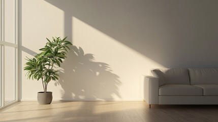 Modern Minimalist Living Room with Sunlit Green Plant