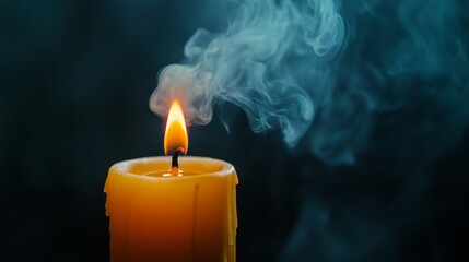 A close-up of a candle being blown out, with the smoke curling up from the extinguished flame, creating a dramatic and ephemeral visual effect.