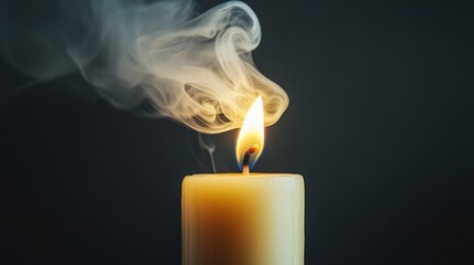 A close-up of a candle being blown out, with the smoke curling up from the extinguished flame, creating a dramatic and ephemeral visual effect.