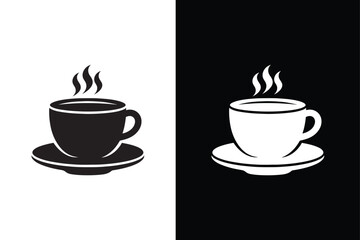 Obraz premium Coffee cup silhouette Icon vector illustration. A cup of hot coffee or caffeine drink flat vector icon black white