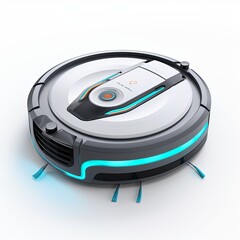 This advanced robotic vacuum cleaner is a smart home essential, blending sleek design with cutting-edge technology for efficient cleaning. The white background enhances its futuristic appeal.