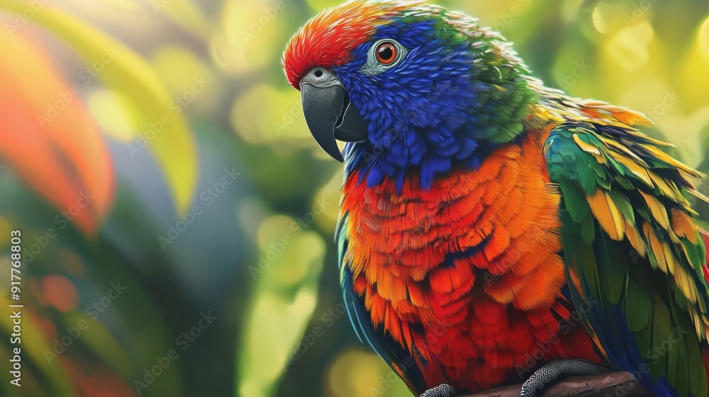 Aufkleber a close-up of a colorful parrot perched on a branch, with its vibrant feathers and inquisitive gaze,