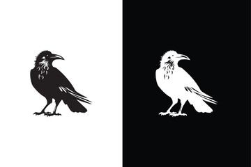 Crow silhouette icon vector illustration. Crow black white silhouette.