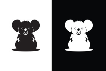 Koala black white logo icon design vector. Illustration of koala silhouette black white background.