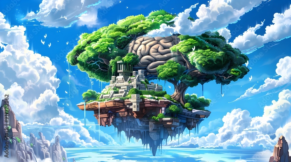 Poster Floating Island with Brain Tree.