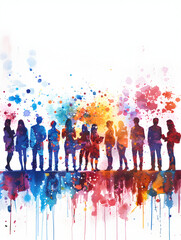 3D Flat Icon People Watercolor Collaboration Laptops Creative Business Sessions Dreamy Background Concept