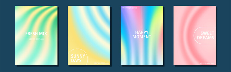 Fototapeta premium Trendy gradient blurred background. Minimalistic posters or card template with positive phrases. Liquid colorful design. Vector mesh illustrations.