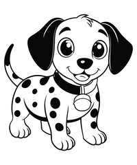 Dalmatian Dog cartoon vector illustration, Happy Dalmatian puppy vector image, animal line illustration hand drawn black and white vector