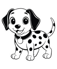 Dalmatian Dog cartoon vector illustration, Happy Dalmatian puppy vector image, animal line illustration hand drawn black and white vector