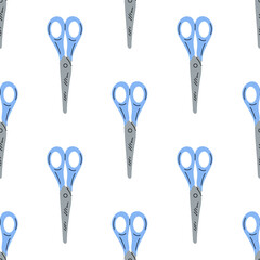 Vector flat style school and office tools Illustration. Scissors seamless pattern. Back to School.