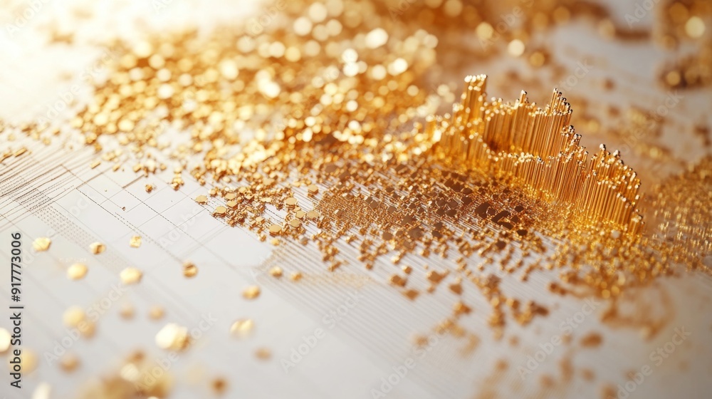 Poster a close-up view of a gold price chart with intricate details, including percentage changes and key m