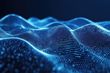 Abstract Blue Glowing Dotted Wavy Surface