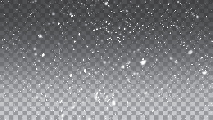 Abstract winter background vector from snowflakes blown by the wind. Shining snowflakes on transparent black background.