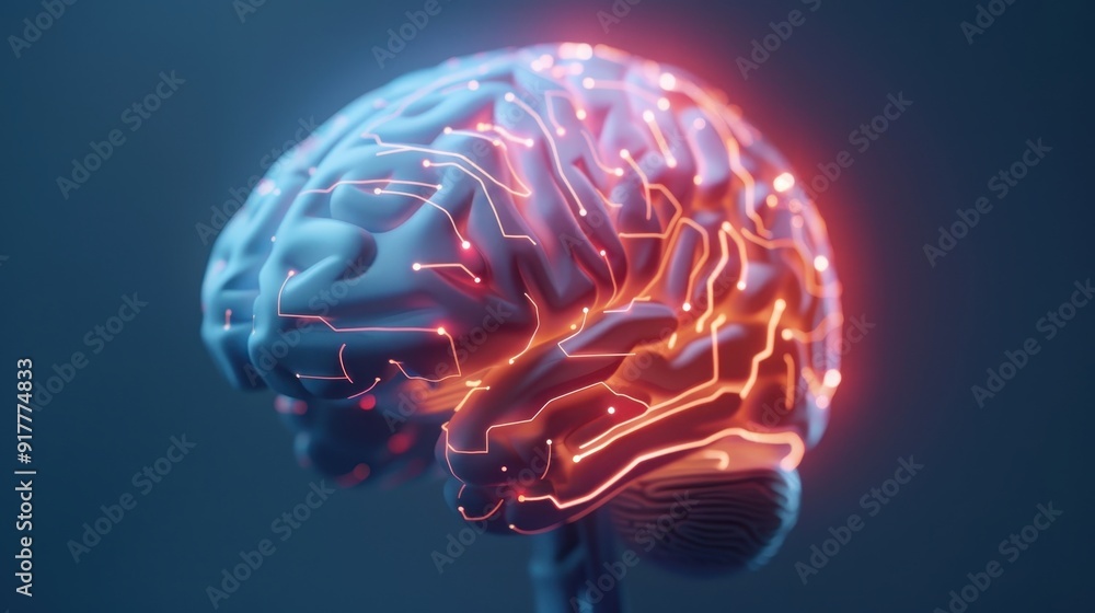 Poster futuristic 3d of a human brain with glowing neural connections illustrating artificial intelligence 