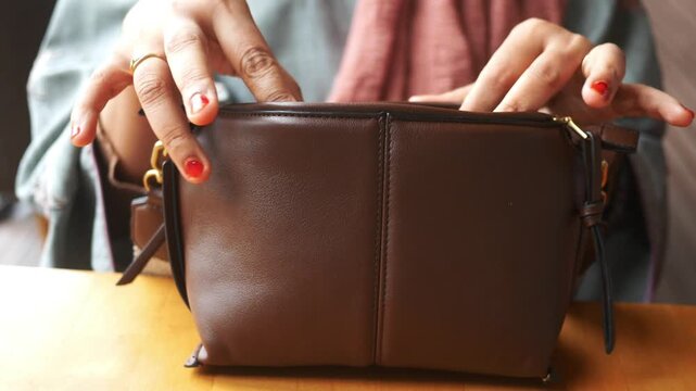 women looking for something in her purse