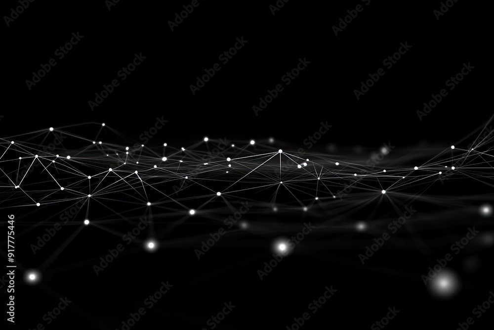 Poster abstract white network of lines and points on black background