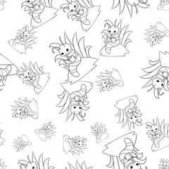 Obraz premium Cute Little Bookworm Inspired Repeat Pattern Design as Coloring Books