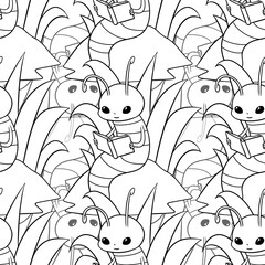 Fototapeta premium Cute Little Bookworm Inspired Repeat Pattern Design as Coloring Books