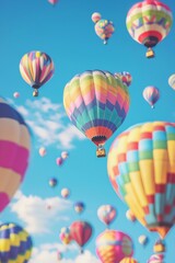 Fototapeta premium A colorful hot air balloon festival with miniature balloons floating in the sky, enhanced by the tilt-shift effect. 