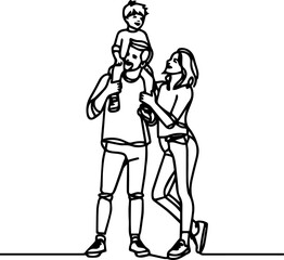 Fototapeta premium line art vector image of parent and child,happy family