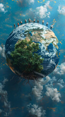 Fototapeta premium Eco Friendly Project Presentations: People with Earth Model Creative and Innovative Environmental Planning | Photo Stock Concept
