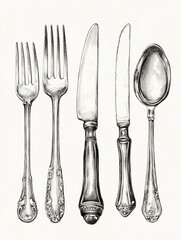 Hand-Drawn Set of Silverware