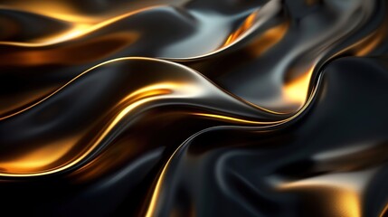 Abstract wavy black and gold fabric background.
