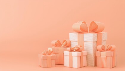 Obraz premium A beautiful arrangement of gift boxes in soft peach colors, perfect for celebrations and special occasions.