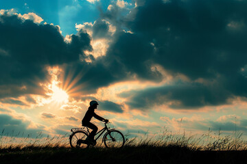 Obraz premium silhouette of a person riding a bike