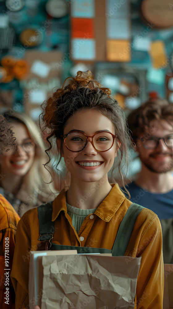 Aufkleber enchanted inventory reports: happy sales team in magical setting with ample space for graphics
