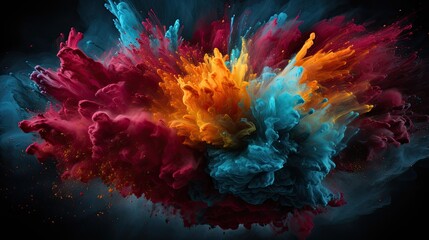 Colorful powder burst on dark backdrop  